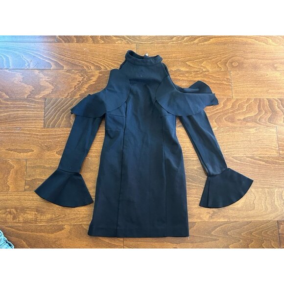 Free People Sweet Talk Black‎ Cold Shoulder Mini Dress Long Sleeve Sz XS - Picture 3 of 7